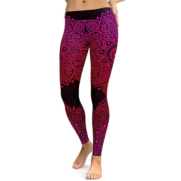 Women Leggings Red Love Flower Digital Print Pants