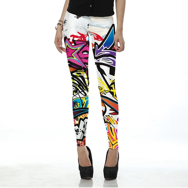 Fashion Colorful Comic Doodles Printed Leggings