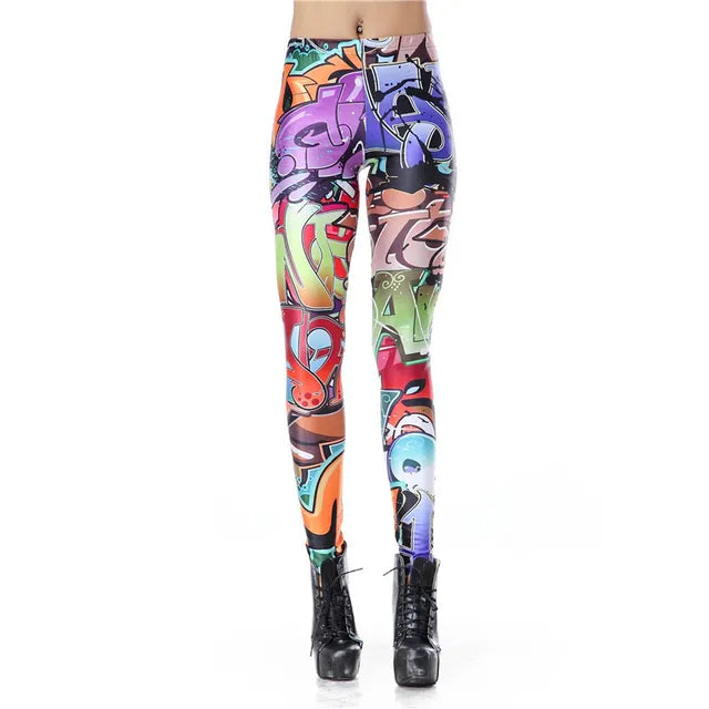 Fashion Colorful Comic Doodles Printed Leggings